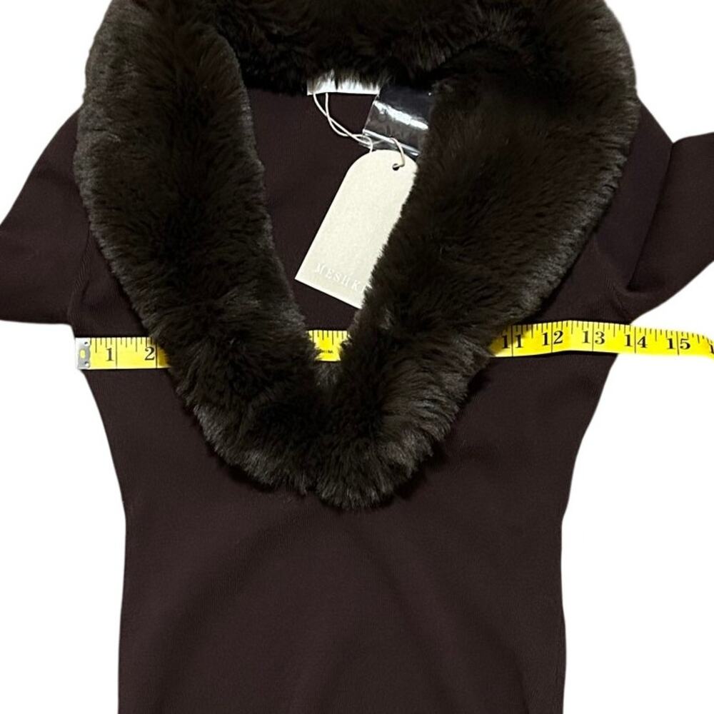 MESHKI Maeve Faux Fur Trim Women's Dark Brown Long Sleeve Size S New with Tags - Picture 12 of 13